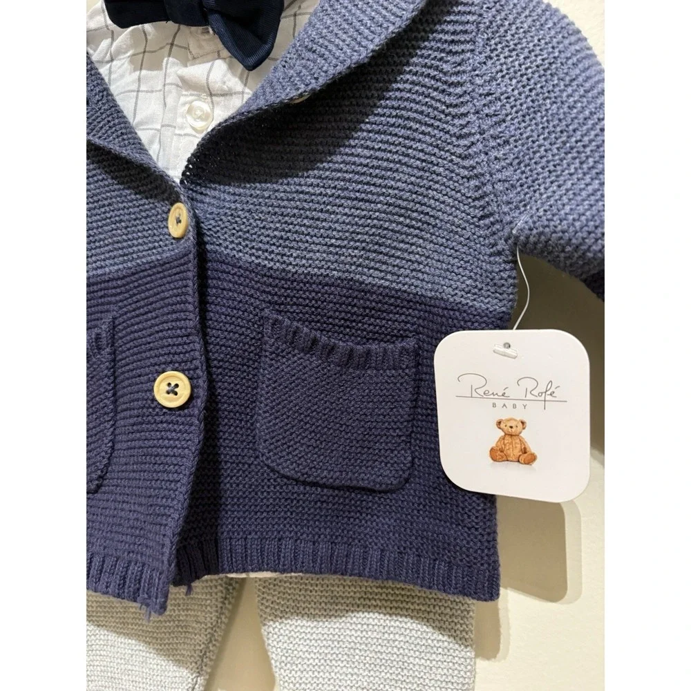 Infant Boy Rene Rofe Baby 3 Piece Set Size 0-3 Months. Cardigan W Little Lad NWT